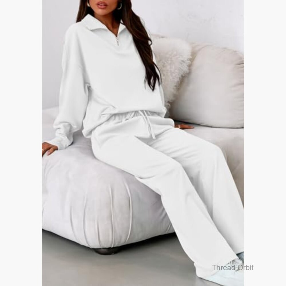 Loose Fit Quarter Zip Sweatshirt and Straight Leg Pants Set - Picture 5 of 7